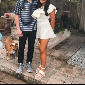 White missguided one shoulder ruffle romper